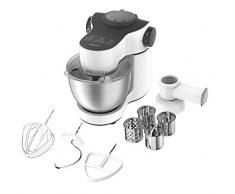 Krups KA3121 Master Perfect Küchenmaschine; 1.000 Watt; 7 Geschwindigkeiten + Pulse- Funktion; 4L Edelstahlschüssel; inklusive 2 Zubehör: Back- Set, Schnitzelwerk; weiss
