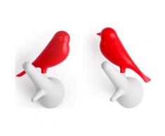Qualy QL10067W-R Wandhaken 2 StÃ¼ck / Pack Hook Sparrow, weiÃ / rot