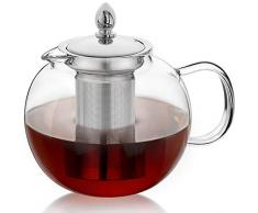 Hiware Teekessel aus Glas, mit Teesieb, herausnehmbares Teesieb, mikrowellengeeignet und für den Herd geeignet, Teebereiter mit Blüten und losen Blättern