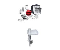 Bosch MUM50E32DE Küchenmaschine StartLine, 800 W, 3,9 L Edelstahl-Rührschüssel, umfangreiches Zubehör, weiß / anthrazit + MUZ5FW1 Fleischwolf weiß/aludruckguss