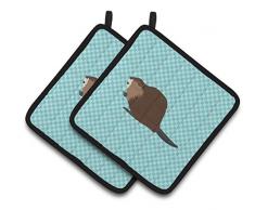 Carolines Treasures BB8098PTHD Common Strauß blau kariert dekorierter Topflappen, 19,1 x 19,1 cm, mehrfarbig Eurasischer Biber 7.5 x 7.5 blau