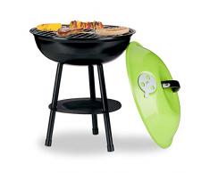Relaxdays, grün Kugelgrill Ø36cm, mit Deckel und Belüftung, Holzkohlegrill Garten und Park, Ascheauffangschale, klein