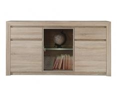 Trendteam 1415-873-45 Wohnzimmer Sideboard Kommode Schrank Sevilla, 164 x 85 x 41 cm in Eiche Sägerau Hell Dekor mit LED Glasbodenbeleuchtung in Warm WeiÃ
