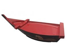JapanBargain 4077 Serviertablett für Sushi-Boot, Kunststoff, japanische Sashimi Sushi Servierplatte für Restaurant oder Zuhause, 53 cm, Rot/Schwarz
