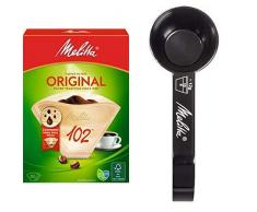 Melitta Filtertüten Naturbraun 102 / 80 & Melitta Kaffeedosierlöffel mit Mengenmarkierungen, Für 8, 10 oder 12 g, Kunststoff, Schwarz, 217618