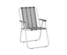 greemotion Piccolo Stuhl Texel silber/grau gestreift, klappbarer Campingstuhl mit Kunststoffarmlehnen, Gartenstuhl aus witterungsbeständiger Textilene, leichtes Aluminiumgestell