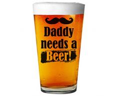 Shop4Ever Bierglas mit Lasergravur, AufschriftDaddy Needs A Beer Bier, 425 ml 16 oz. Schwarz (mit Aufdruck)