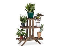 Relaxdays Blumentreppe 3 Ebenen, Aus Holz, Blumenständer für innen, Mehrstöckig, HBT: ca. 82,5 x 83 x 28,5 cm, dunkelbraun