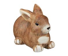 Relaxdays Gartenfigur Hase, frostsicher, wetterfeste Dekofigur, Garten, Balkon, innen & außen, Häschen, Keramik, braun