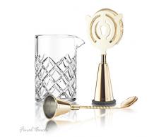 Final Touch Messing-Cocktail-Set, multifunktionale Werkzeuge zum Herstellen, Ausgießen, Rühren und Abtropfen inklusive Glas Yarai Rührkrug, Jigger-Sieb, Messlöffel – Premium-Geschenkset