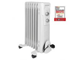 Clatronic RA 3735 7 Rippen-Ölradiator, mobiler Heizkörper bis 1500 Watt, Wärmeregulierung über stufenlosen Thermostatregler, Flexibler Einsatz durch 4 Leichtlaufrollen, Slimline-Bauweise, weiß