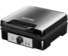 MPM MGO-36M Professionelles Waffeleisen für 4 Dicke belgische Waffeln, antihaftbeschichtete Platten, automatische Temperaturregelung, Edelstahlgehäuse, 1200W, 1200, Negro/Plata