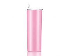 Gtell Doppelwandiger 18/8 Edelstahl Vakuum-Schlank Skinny Trinkbecher mit Strohhalm und Deckel, isolierter Reisebecher hält Getränke kalt und warm 20oz rose