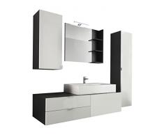 trendteam Badezimmer 5-teilige Set Kombination Beach, 189 x 193 x 53 cm in Korpus Grau Melamin, Front Weià Hochglanz mit viel Stauraum