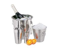 Relaxdays Cocktailset, 5er Barkeeper Set aus Edelstahl, Eiszange, Eiseimer, Flaschenkühler, Barmaß, Shaker 500 ml, silber