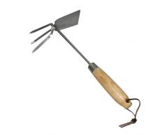 Xclou Garden Doppelhäckchen aus Edelstahl, mit hochwertigem Eschenholzgriff, mit Lederbändchen zur praktischen Aufbewahrung, für vielseitige Gartenarbeiten im Beet und Blumenkasten, sehr gut für schwer zugängliche Stellen, ca. 32,5 x 8,5 x 18,4 cm