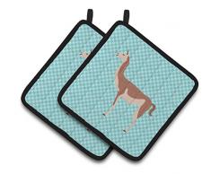 Carolines Treasures BB8098PTHD Common Strauß blau kariert dekorierter Topflappen, 19,1 x 19,1 cm, mehrfarbig Llamas - Guanaco 7.5 x 7.5 blau