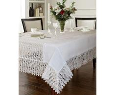 Lisboa Leinen Tischläufer, bestickt, Makramee-Spitze, Violett 70 X 144 weiß