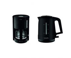 Krups F30908 Krups ProAroma Glas-Kaffeemaschine, 10 Tassen, 1.050 W im modernen Design, schwarz & BW2448 Wasserkocher Pro Aroma, 1,6 L, 2,400 W mit beleuchtetem Ein-/Ausschalter, schwarz
