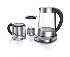 Arendo - Glas Wasserkocher mit Temperatureinstellung und Teesieb sowie Aufsatz - Türkischer Teekocher - Edelstahl - Temperaturen 70, 80, 100 Grad - 1,7 Liter - 2400 Watt - Abschaltautomatik