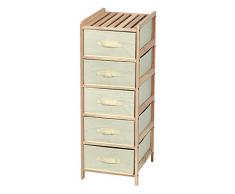 King Home C1513205 Kommode mit 5 Schubladen aus Holz und Stoff Ecru, 35 x 37 x 103H