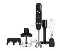 H.Koenig MIX75 Stabmixer-Set / Mixbecher, Schneebesen und Pürierstab / 5 Geschwindigkeitsstufen / 750 W / Spülmaschinenfest / Edelstahl / schwarz
