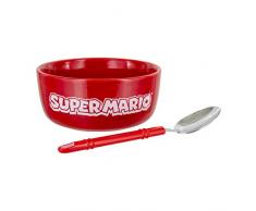 Paladone PP4919NN Super Mario Frühstück Kinder oder Erwachsene Porzellan Keramik Müslischalen | Retro Iconic Designs | Schüssel & Löffel Set | Perfekter Start in den Tag