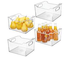 mDesign 4er-Set Aufbewahrungsbox mit Griffen – hohe Kühlschrankbox zur Lebensmittelaufbewahrung – Ablage aus Kunststoff für den Küchen- oder Kühlschrank – durchsichtig