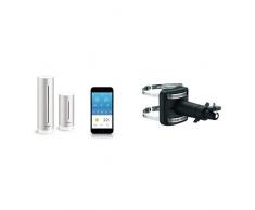 Netatmo Wetterstation innen und außen mit Außensensor und Wettervorhersage, funktioniert mit Amazon Alexa & Halterung für Regenmesser und Windmesser, schwarz