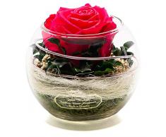 Rosen-Te-Amo – Konservierte Premium pink Rose in Kugel Vase - Blumenstrauß im Glas mit Liebe handgefertigt aus 100% echte Deko-Pflanzen; Infinity Deko-Blumen: 3 Jahre haltbar ohne Wasser