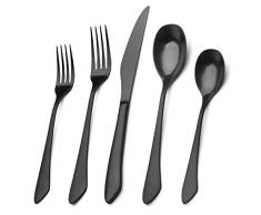 Mattschwarzes Besteck-Set, 20-teilig, Edelstahl Besteckset, Küchenutensilien-Set, Service für 4, Satin-Finish, Besteck-Set für Zuhause und Restaurant, spülmaschinenfest