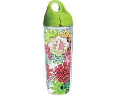 Tervis 1270669 INITIAL-L Flower Burst Trinkflasche mit Umschlag und limettengrünem Deckel, 24oz Wasserflasche, transparent