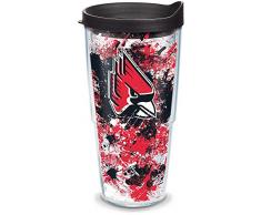 Tervis 1165222 Ball State Cardinals Splatter Trinkbecher mit Wickel und schwarzem Deckel, 680 ml, transparent