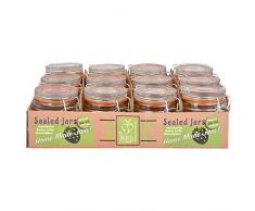 Esschert Design Einmachgläser 12er Set mit Bügelverschluss, 90 ml Größe S, Marmeladen Gläser zum Einkochen, Bügel Glas mit Einmachring