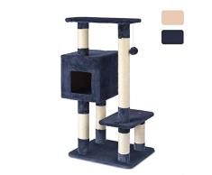 Ribelli XL Kratzbaum Katzenbaum Kratzbäume Sisal-Seil Plüsch Bezug Liege Höhle Katzenmöbel Spielhaus Spielzeug Katzen Höhe 96 cm (blau)