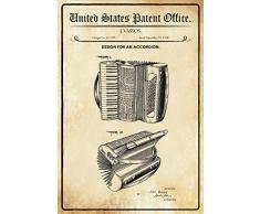 Schatzmix United States Patent Office - Design for an Accordion - Entwurf für einen Ziehharmonika - Vassos - 1938 - Design No 111555 - Metal Sign Blech Garten deko Schild
