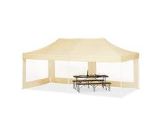 Relaxdays Faltpavillon 3x6m mit 2 Seitenwänden, Partyzelt, klappbar, wasserabweisend, stabil, PVC+Metall, champagner