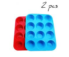 Silikonform für Muffins und Muffins, Antihaftbeschichtung, 12 Stück 12-Red+Blue