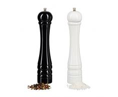 Relaxdays Gewürzmühle Holz, Pfeffermühle 2er Set, Keramikmahlwerk, manuell, groß, 30 cm hoch, klassisch, schwarz-weiß