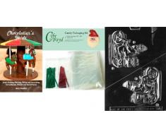 Cybrtrayd 3D Schokoladenform Weihnachtsmann auf Zyklus mit Schokoladenbeuteln, 50 x Cellobeutel, 25 x grüne und 25 rote Drehbänder und Chocolatiers Guide (evtl. nicht in deutscher Sprache)