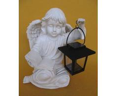 ABC Home Living Gartendeko Gartenfigur Dekofigur Engel mit Laterne solarbetrieben Innen-& Außenbereich, Weiß