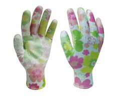 Xclou Gartenhandschuhe Flower in Blumen-Muster, Arbeitshandschuhe M / Gr 8, Schutzhandschuhe mit Strickbund für Garten-Arbeit & Haushalt, Universal-Haushaltshandschuhe aus Polyester, PU-beschichtet