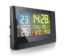 CSL-Computer Funk Wetterstation mit Farbdisplay und LED - mit Projektion - DCF Funksignal - inkl. Außensensor - Innen- und Außentemperatur - LCD-Display