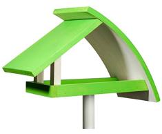 Luxus-Vogelhaus 31014e Design Vogelhaus New Wave aus Holz (Kiefer) für Garten, Balkon, mit Ständer, Schrägdach, Farbe: weiß-grün - Vogelhäuschen Vogel-Futterhaus
