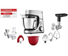 Krups KA631D Küchenmaschine Master Perfect Gourmet; 1100 Watt; 8 Geschwindigkeiten; 4,6L Edelstahlschüssel; 5 Zubehör: Back-Set, Flex-Bowl, Schnitzelwerk, Unterheber, Fleischwolf; Edelstahl gebürstet