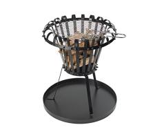Feuerstelle für Garten und Terrasse aus Gusseisen - Feuerschale mit Grillrost schwarz - Gartenkamin rund - Dreibein-Terrassenofen mit Grill & Ascheschalepulverbeschichtet - 53 x 5 x 52,5 cm