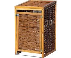 dobar Wetterfeste Box aus Holz, aufklappbares Mülltonnen-Versteck für 120l Tonnen, ungeschälte Weide, braun, 60 x 80 x 115cm Mülltonnenbox
