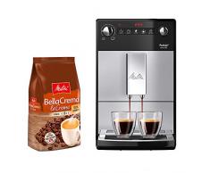 Melitta Purista F 230-101 Kaffeevollautomat silber/schwarz + Melitta BellaCrema LaCrema Ganze Kaffeebohnen