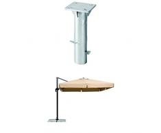 Schneider Sonnenschirm Rhodos, natur, 300x300 cm quadratisch, Gestell Aluminium/Stahl, Bespannung Polyester, 23.3 kg + Universal-Bodenplatte