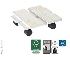 WAGNER Pflanzenroller - LOFT Shabby CHIC - Kiefer massiv sägerau, FSC, weiß lasiert, 28 x 28 x 8 cm, Tragkraft 100 kg - 20085704